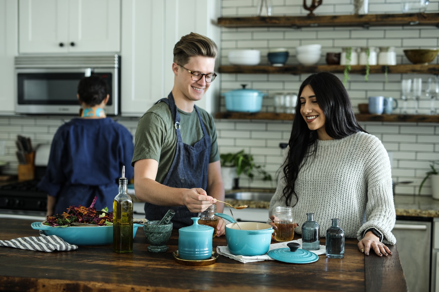 A family baking together in a home kitchen