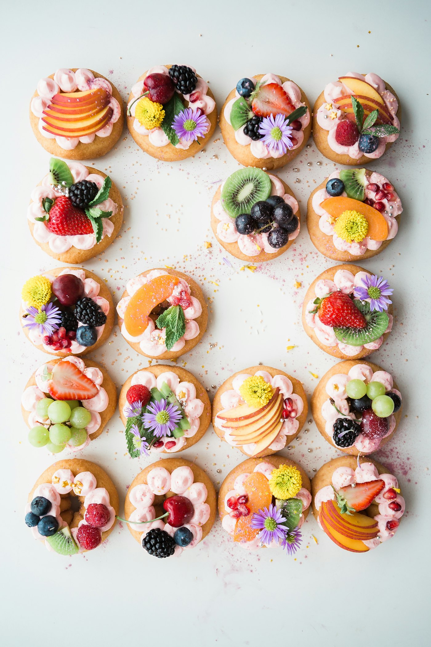 Colourful seasonal fruit tarts